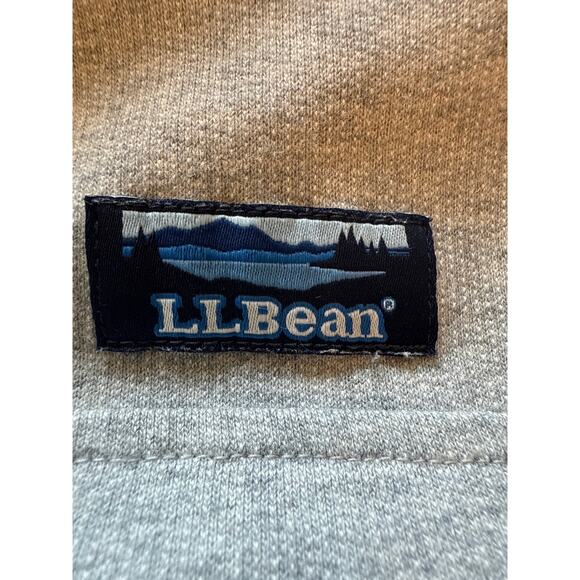 LL Bean 1/4 Button Hoodie Pullover Gray Navy Cotton Sz M Hooded Top - Picture 7 of 8